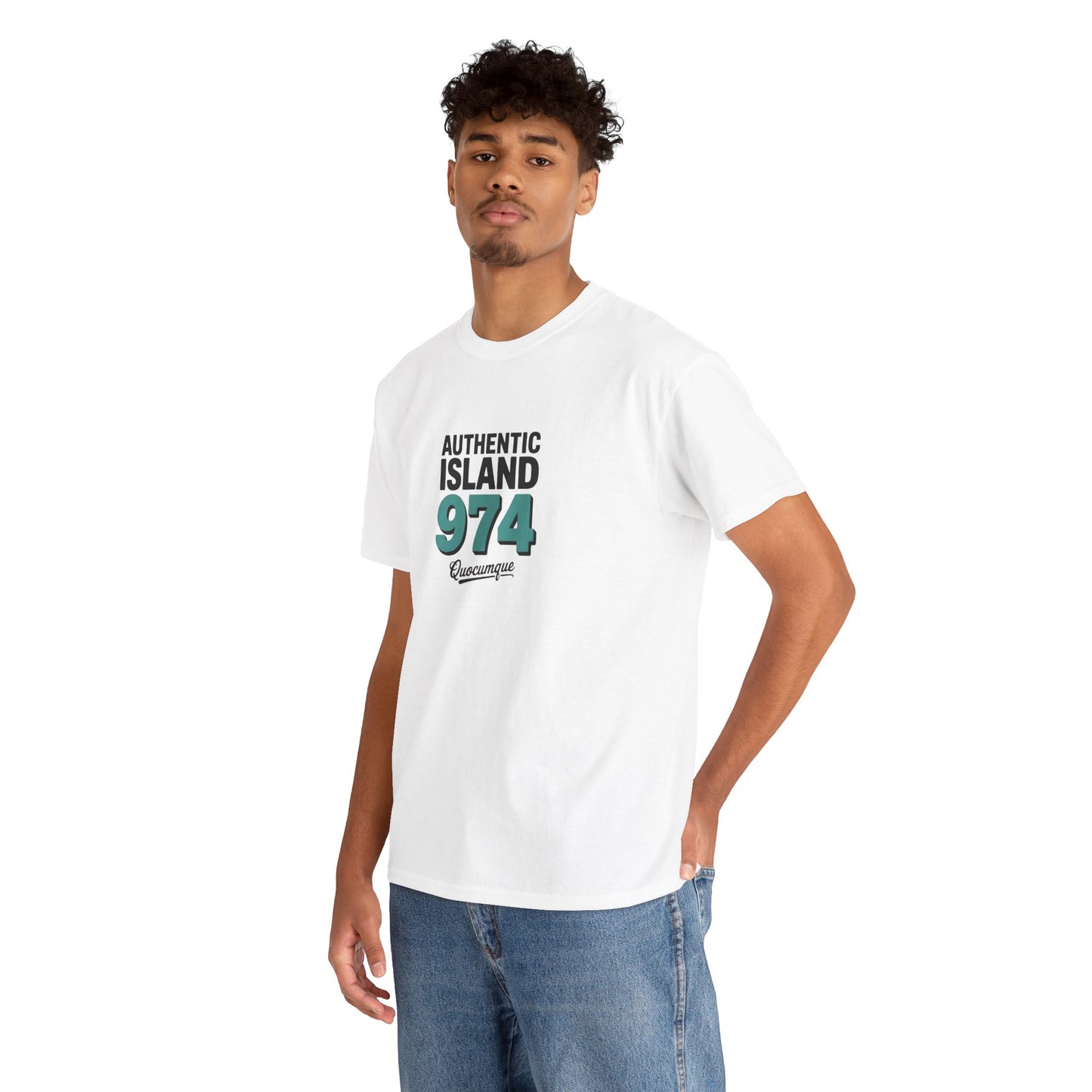 T-shirt " 974 Authentic Island ", Exotisme, Destination Île de La Réunion, Confort Coton, Sobre, Elégant, Souvenir Unique, Cadeau, Unisexe, Esprit Voyageur