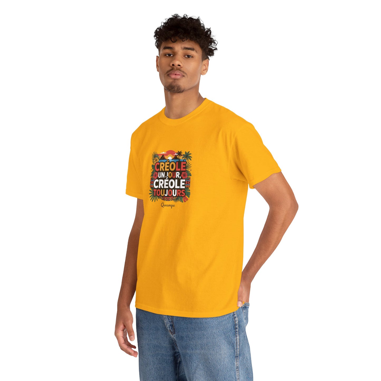 T-shirt Quocumque "Créole" Île de La Réunion", Confort Coton, Sobre, Elégant, Souvenir Unique, Cadeau, Unisexe, Esprit Voyageur