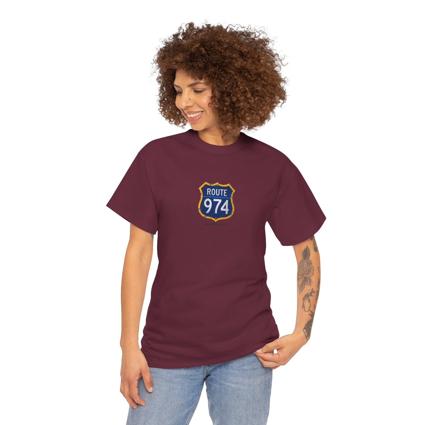 T-shirt "Route 974", Exotisme, Destination Île de La Réunion, Confort Coton, Sobre, Elégant, Souvenir Unique, Cadeau, Unisexe, Esprit Voyageur