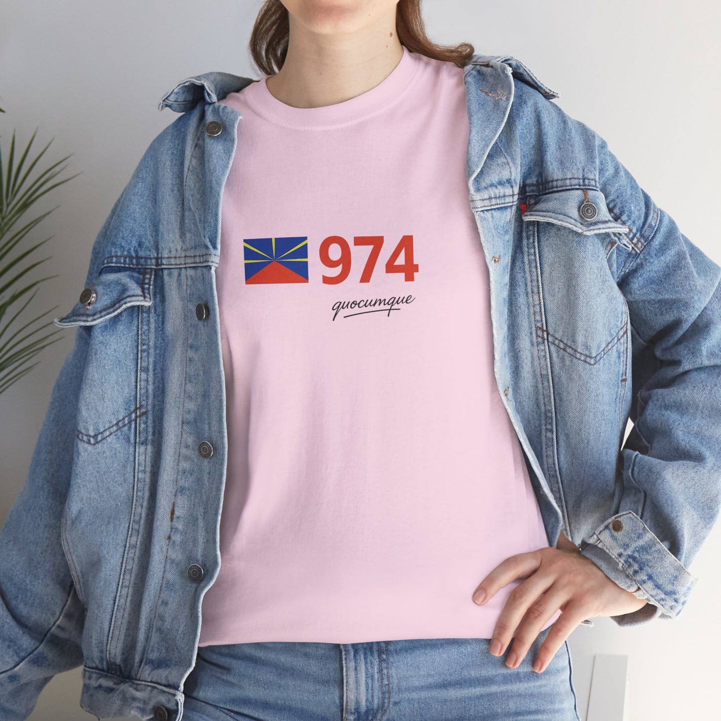 T-shirt "974 Drapeau", Île de La Réunion, Confort Coton, Sobre, Elégant, Souvenir Unique, Cadeau, Unisexe, Esprit Voyageur