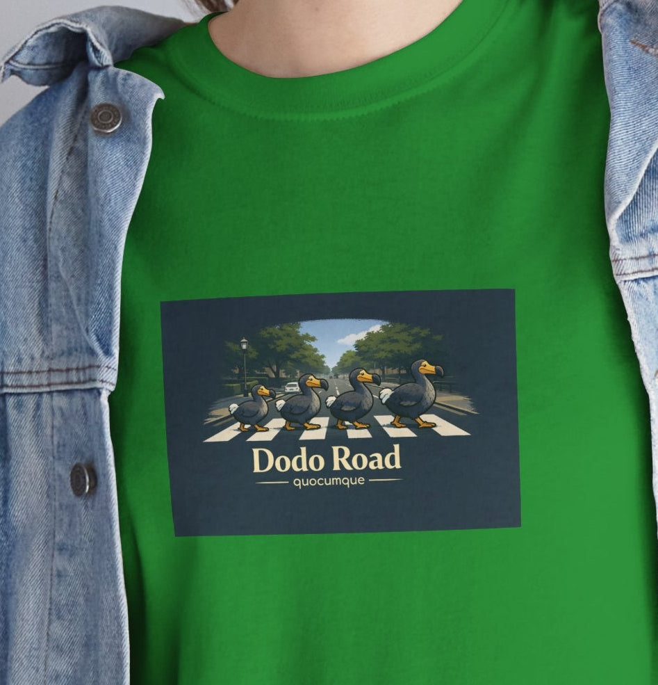 T-shirt "Dodo Road", Île de La Réunion", Confort Coton, Sobre, Elégant, Souvenir Unique, Cadeau, Unisexe, Esprit Voyageur