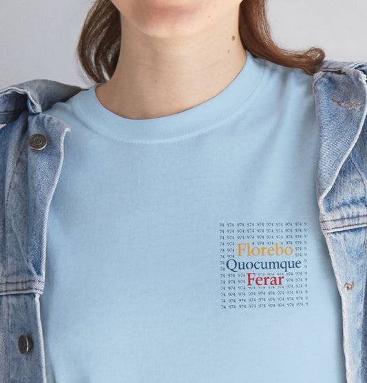 T-shirt Florebo Quocumque Ferar, Île de La Réunion, Grille 974, Confort Coton, Sobre, Elégant, Souvenir Unique, Cadeau, Unisexe, Esprit Voyageur, Adulte