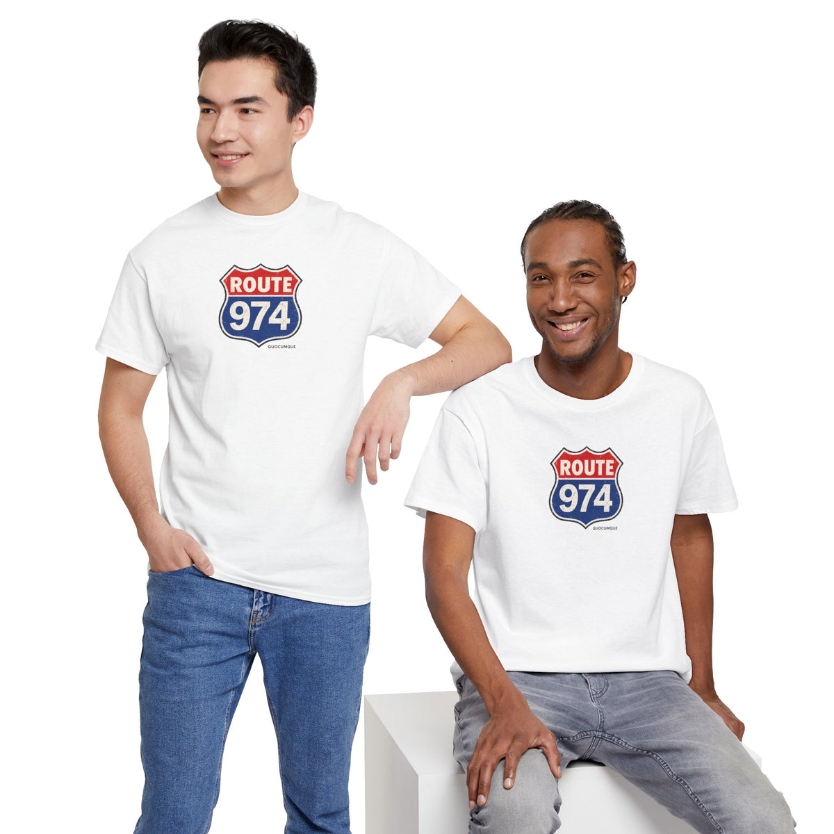T-shirt "Route 974", Exotisme, Destination Île de La Réunion, Confort Coton, Sobre, Elégant, Souvenir Unique, Cadeau, Unisexe, Esprit Voyageur