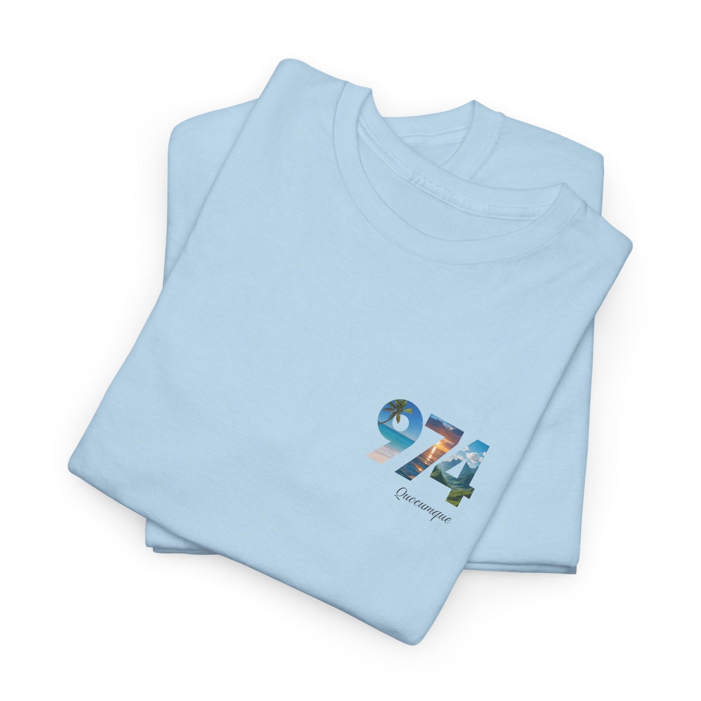T-shirt "974", Île de La Réunion, Discret, Confort Coton, Sobre, Elégant, Souvenir Unique, Cadeau, Unisexe, Esprit Voyageur