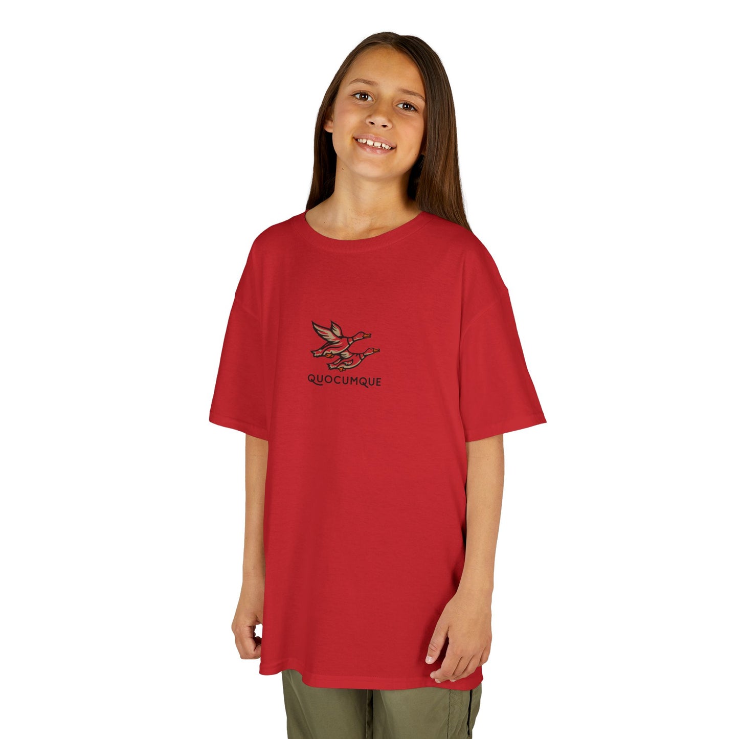 T-shirt Quocumque, Canards,  Douceur Coton, Pour les enfants de 5-6 ans( Taille XS), Pour les 7-8 ans( taille S), Pour les 9-10 ans( taille M), Pour les 11-12 ans( taille L), Pour les 13-14 ans( taille XL)