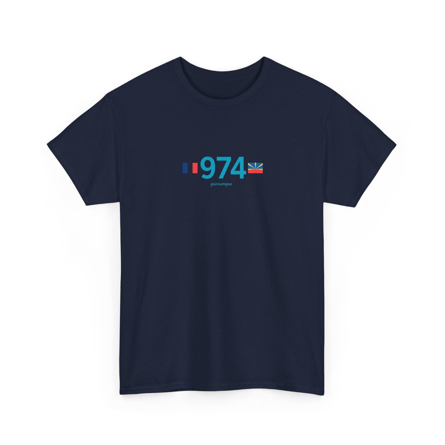 T-shirt "974 Drapeaux", Île de La Réunion, Confort Coton, Sobre, Elégant, Souvenir Unique, Cadeau, Unisexe, Esprit Voyageur