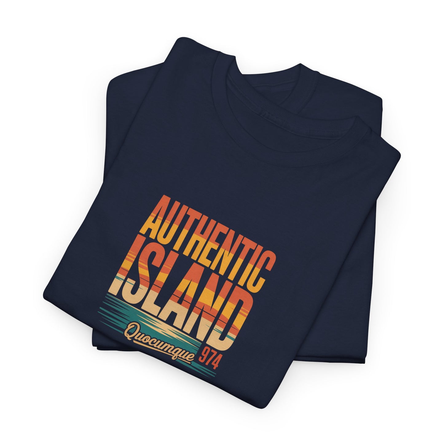 T-shirt "Authentic Island", Exotisme, Destination Île de La Réunion, Confort Coton, Sobre, Elégant, Souvenir Unique, Cadeau, Unisexe, Esprit Voyageur