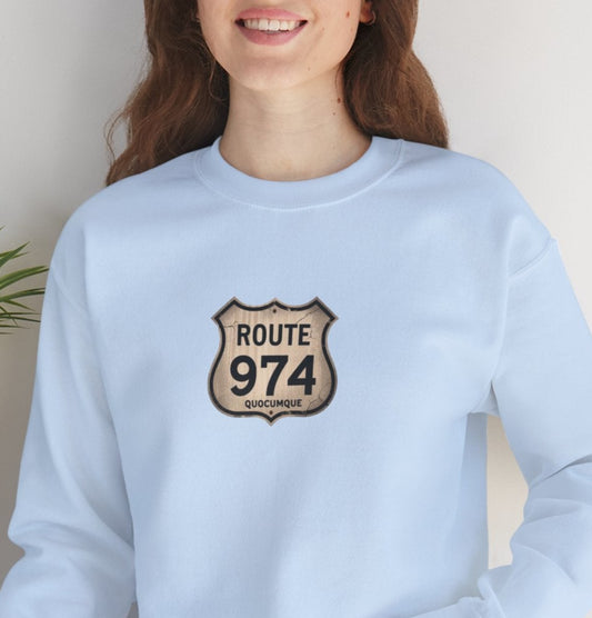Sweat-Shirt Quocumque "Route 974", Destination l'Île De La Réunion, Adulte, Homme, Femme, Sportive, Sportif, Décontracté, Élégant, Classique,