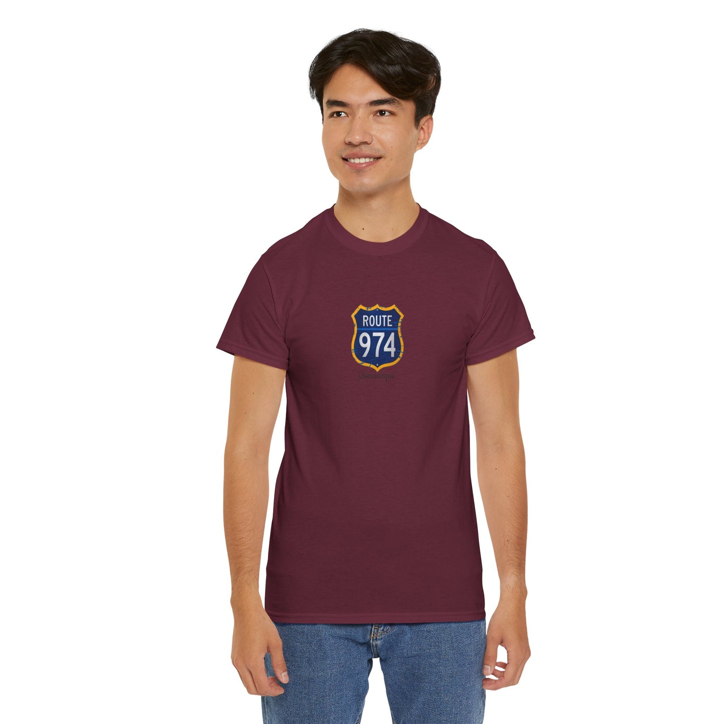 T-shirt "Route 974", Exotisme, Destination Île de La Réunion, Confort Coton, Sobre, Elégant, Souvenir Unique, Cadeau, Unisexe, Esprit Voyageur