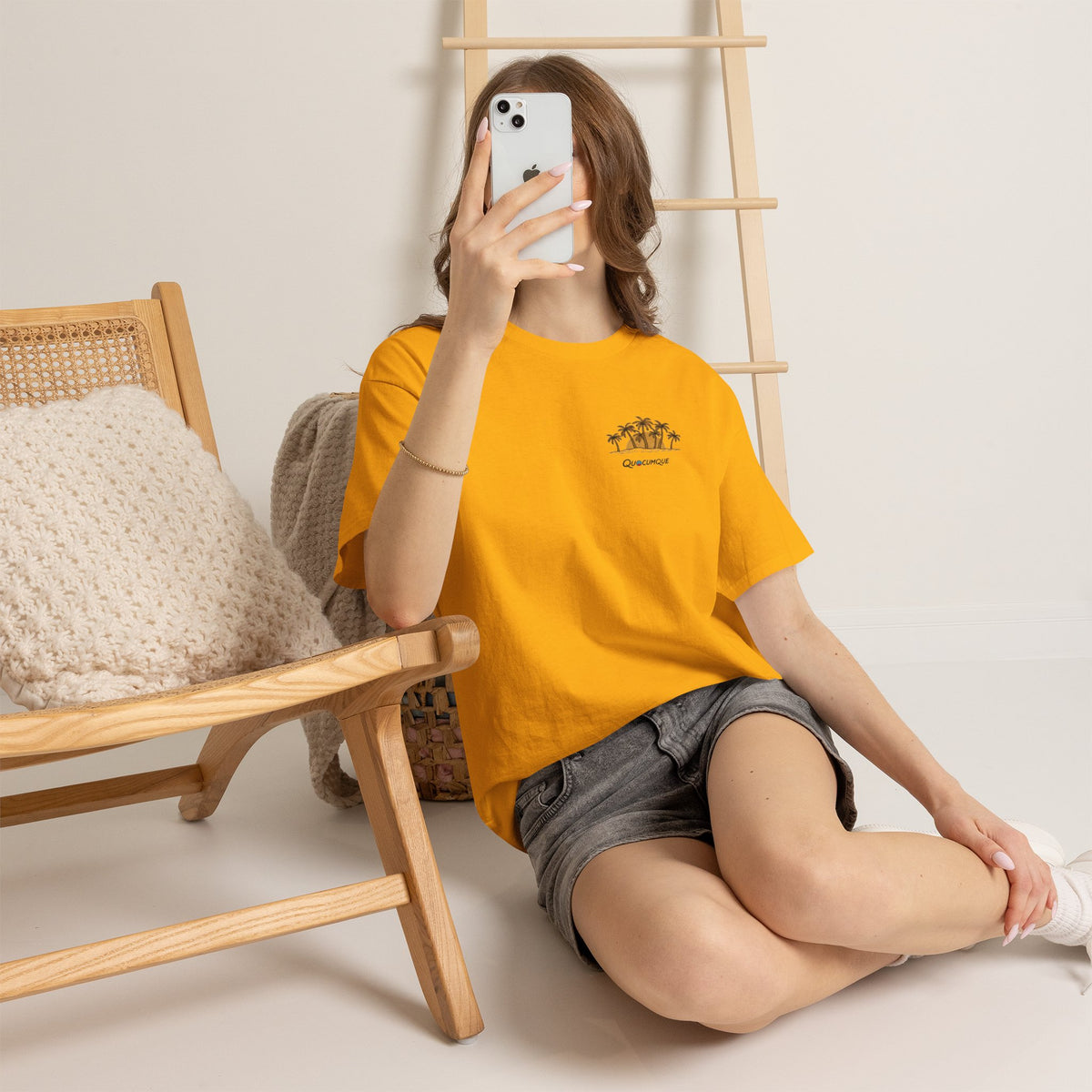 T-shirt " Palmiers", Destination Île de La Réunion, Confort Coton, Sobre, Elégant, Souvenir Unique, Vêtement Adulte, Unisexe, Esprit Voyageur