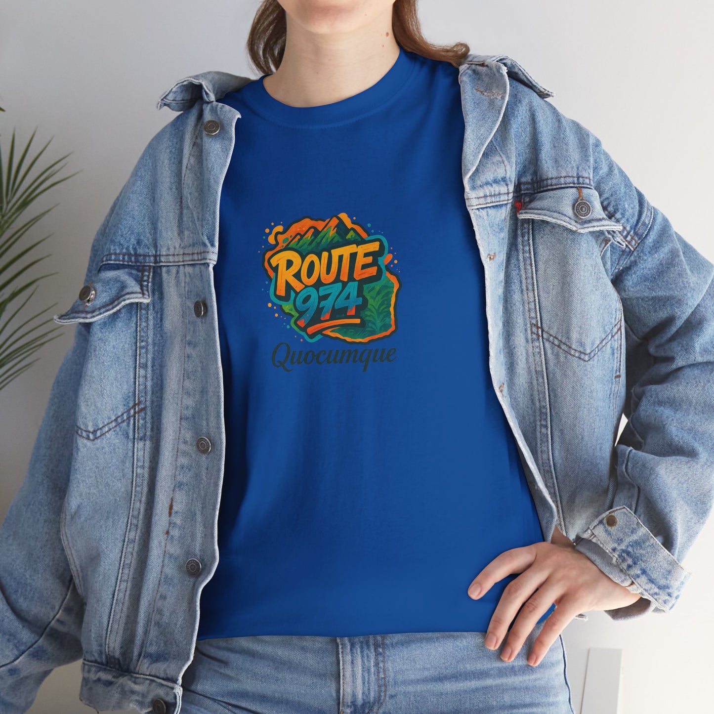 T-shirt "Route 974 Montagne", Destination Île de La Réunion, Confort Coton, Sobre, Elégant, Souvenir Unique, Cadeau, Unisexe, Esprit Voyageur