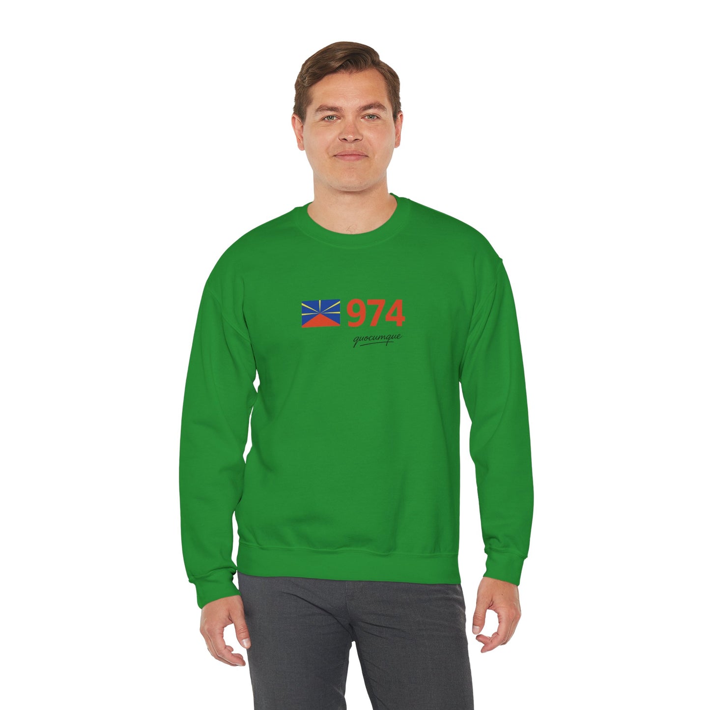 Copy of Sweat Quocumque "974 drapeau", Exotique, Destination Île De La Réunion, Adulte, Homme, Femme, Sportive, Sportif, Décontracté, Drapeau Régional