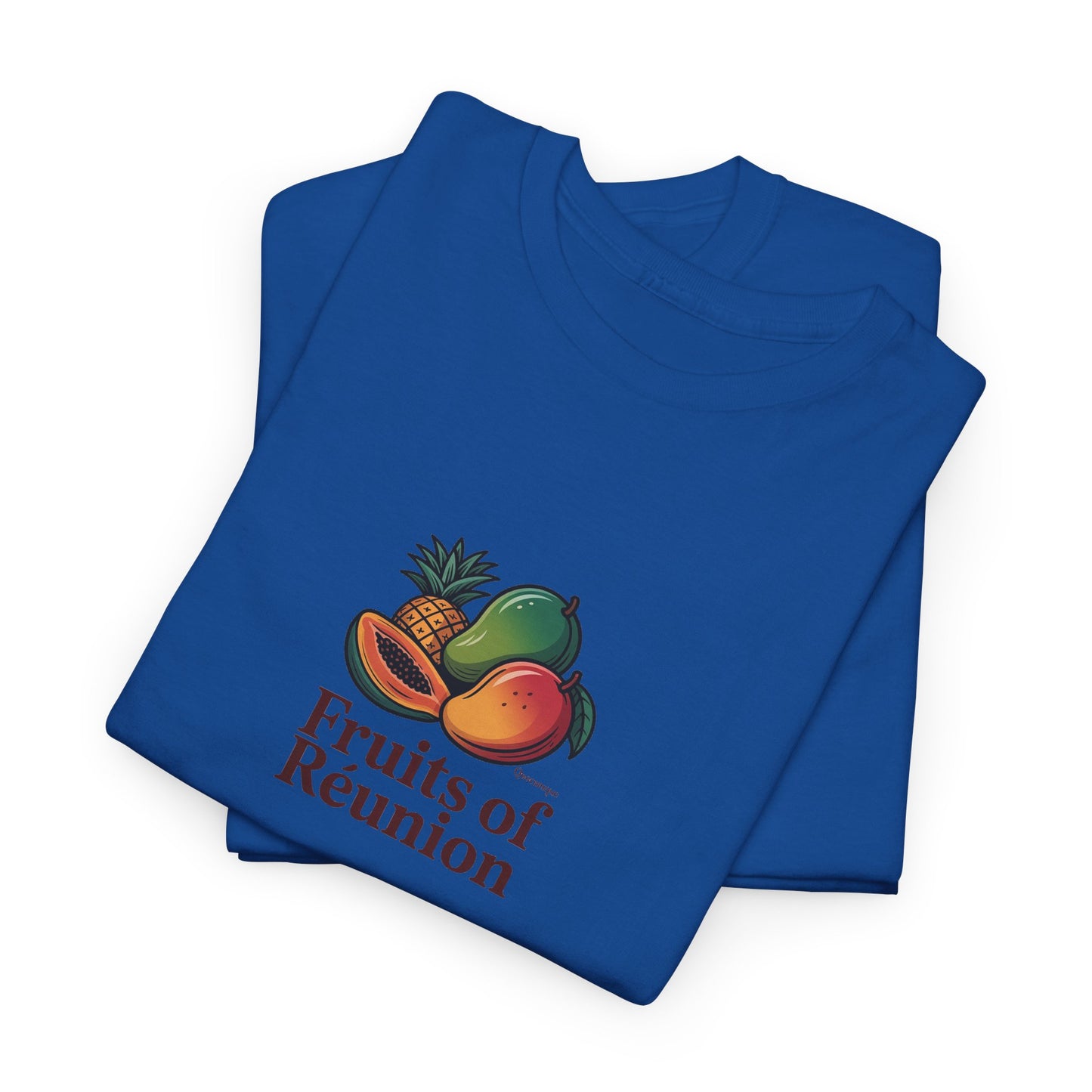 T-shirt "Fruits of Réunion", Île de La Réunion, Confort Coton, Sobre, Elégant, Souvenir Unique, Cadeau, Unisexe, Esprit Voyageur