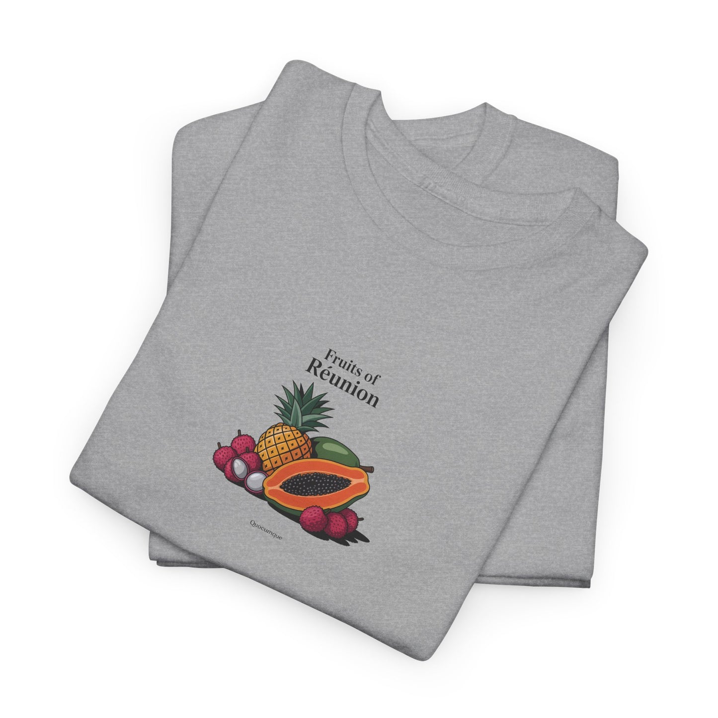 T-shirt "Fruits of Réunion", Île de La Réunion, Confort Coton, Sobre, Elégant, Souvenir Unique, Cadeau, Unisexe, Esprit Voyageur