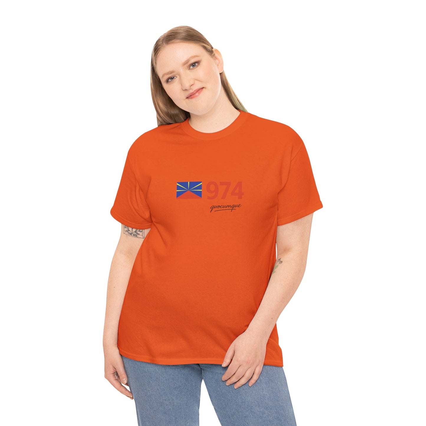 T-shirt "974 Drapeau", Île de La Réunion, Confort Coton, Sobre, Elégant, Souvenir Unique, Cadeau, Unisexe, Esprit Voyageur