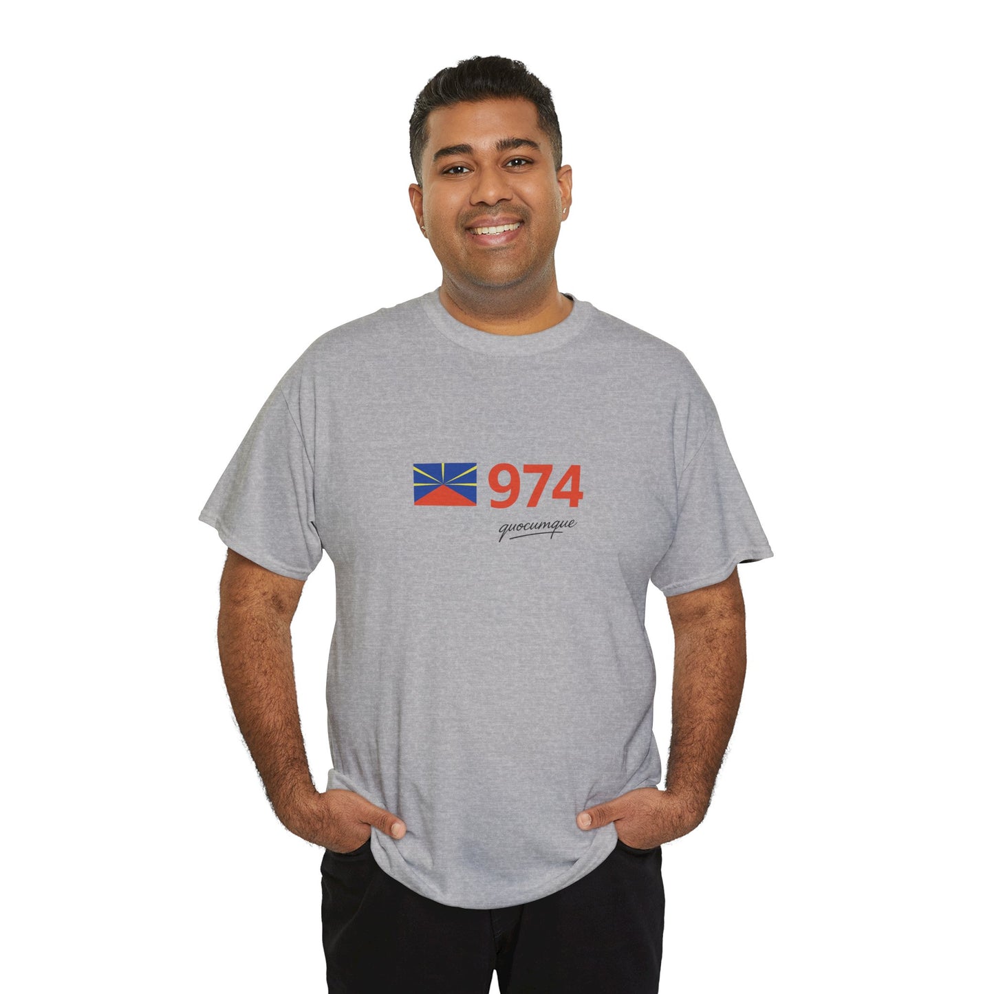 T-shirt "974 Drapeau", Île de La Réunion, Confort Coton, Sobre, Elégant, Souvenir Unique, Cadeau, Unisexe, Esprit Voyageur