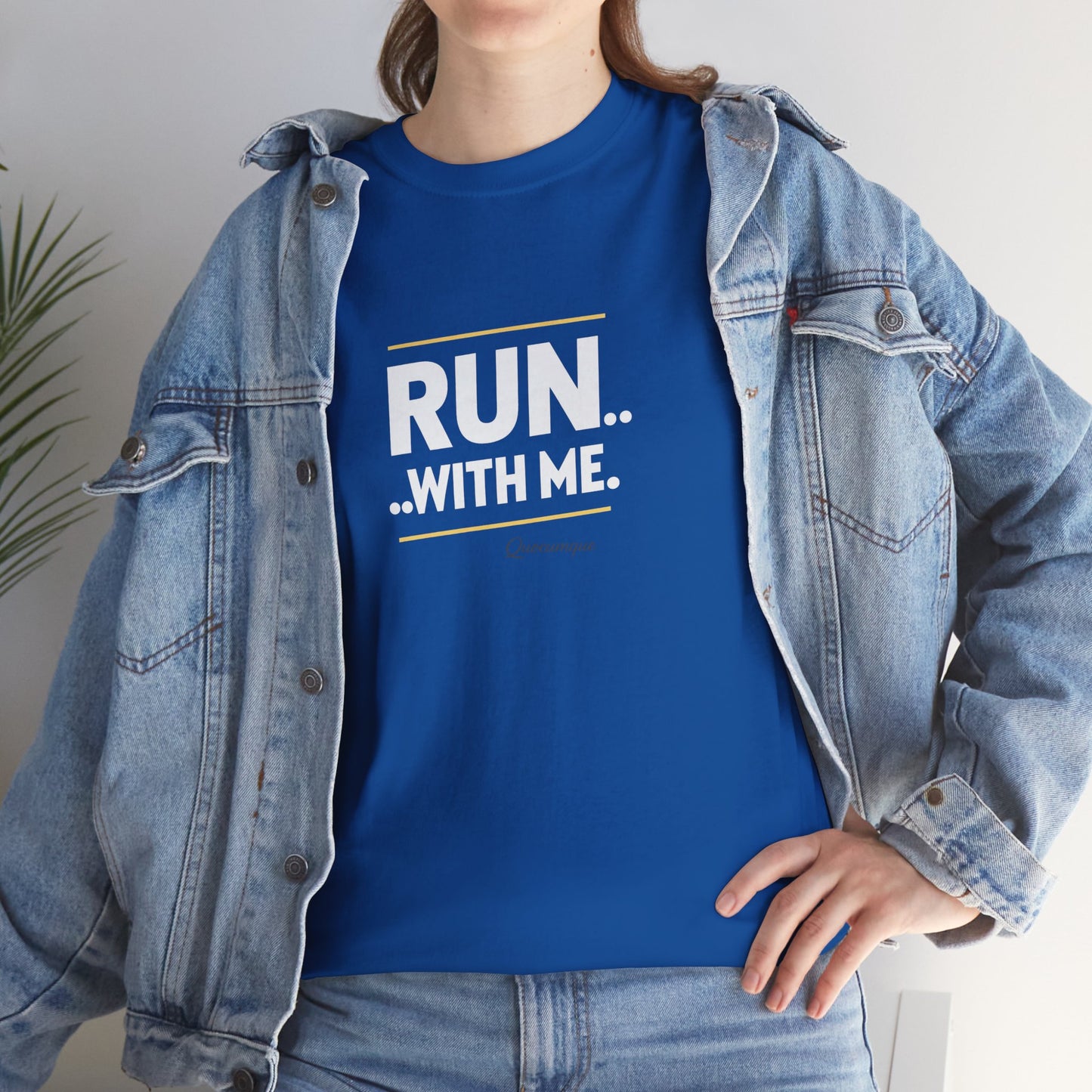 T-shirt Quocumque "RUN With me ", Île de La Réunion", Confort Coton, Sobre, Elégant, Souvenir Unique, Cadeau, Unisexe, Esprit Voyageur