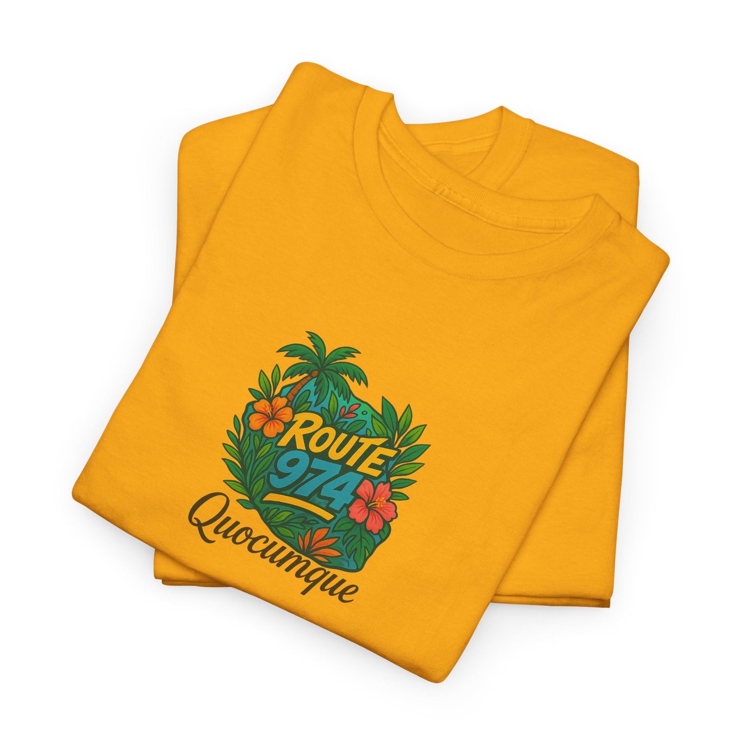 T-shirt "Route 974 Flore", Destination Île de La Réunion, Confort Coton, Sobre, Elégant, Souvenir Unique, Cadeau, Unisexe, Esprit Voyageur