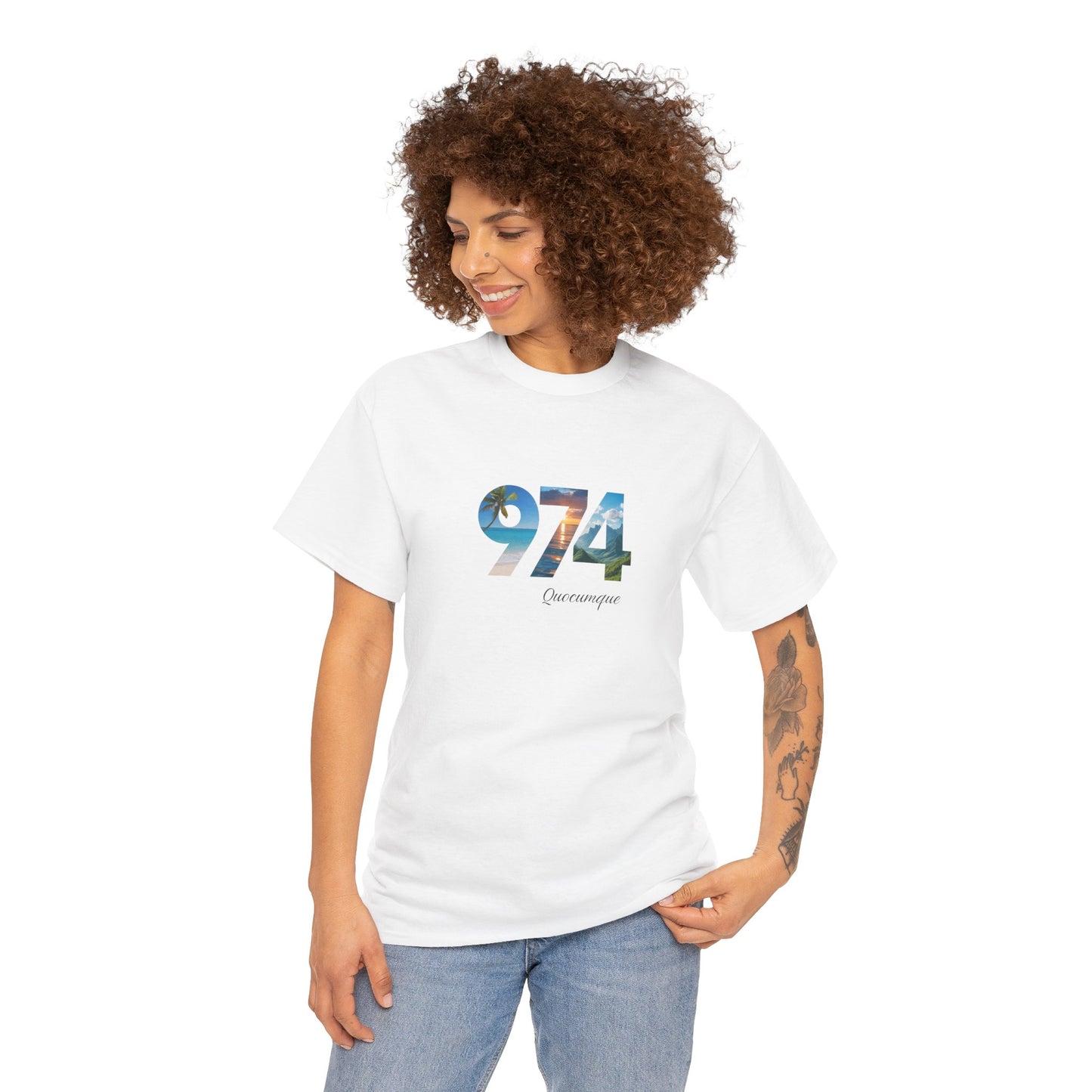 T-shirt "974", Île de La Réunion, Confort Coton, Sobre, Elégant, Souvenir Unique, Cadeau, Unisexe, Esprit Voyageur