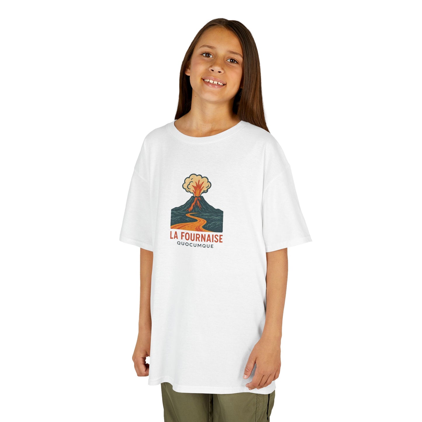 T-shirt Quocumque, "La Fournaise, volcan, Douceur Coton, Style Unique, Cadeau Parfait, Vêtement Enfant et Jeune Adolescent, Marmaille, Océan Indien