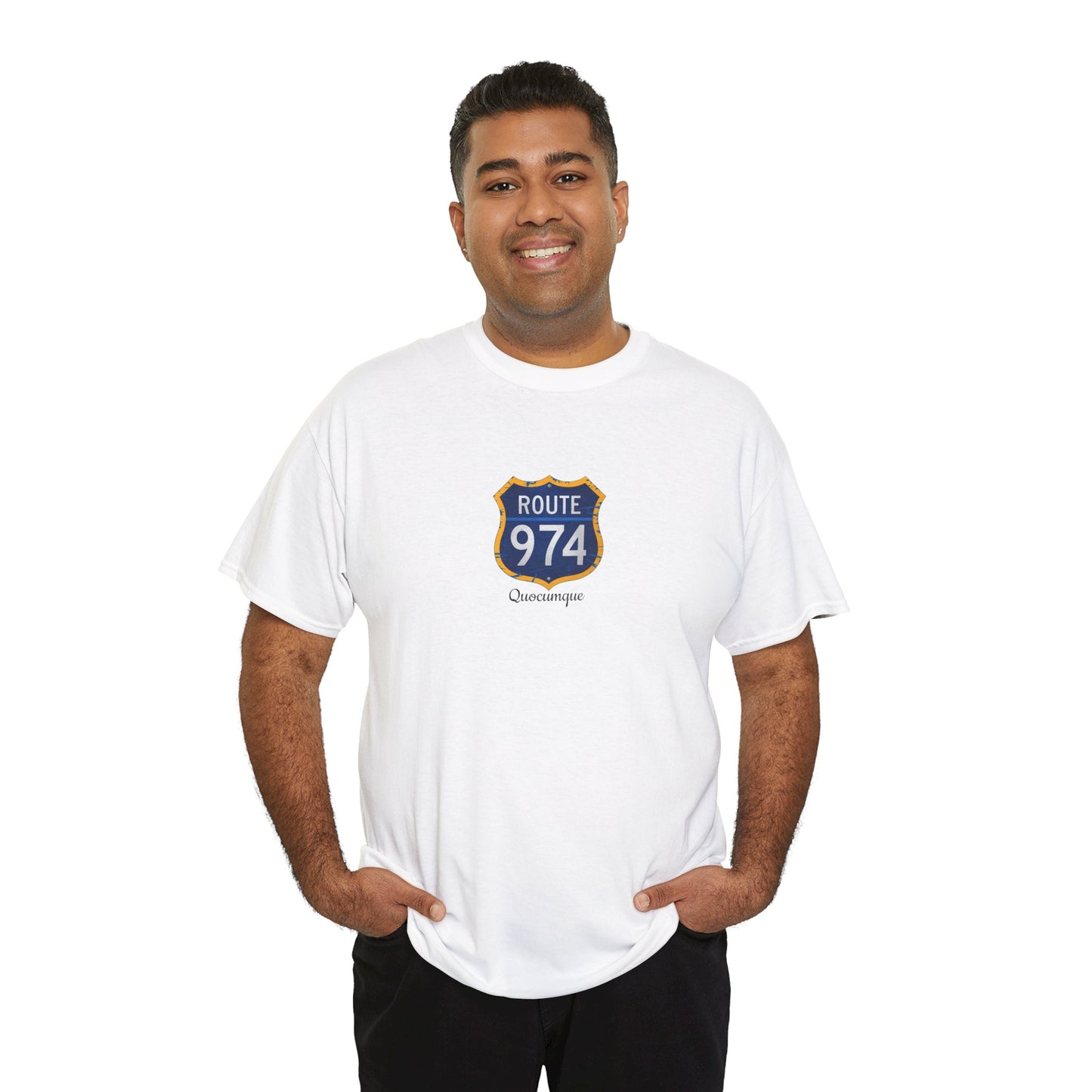 T-shirt "Route 974", Exotisme, Destination Île de La Réunion, Confort Coton, Sobre, Elégant, Souvenir Unique, Cadeau, Unisexe, Esprit Voyageur