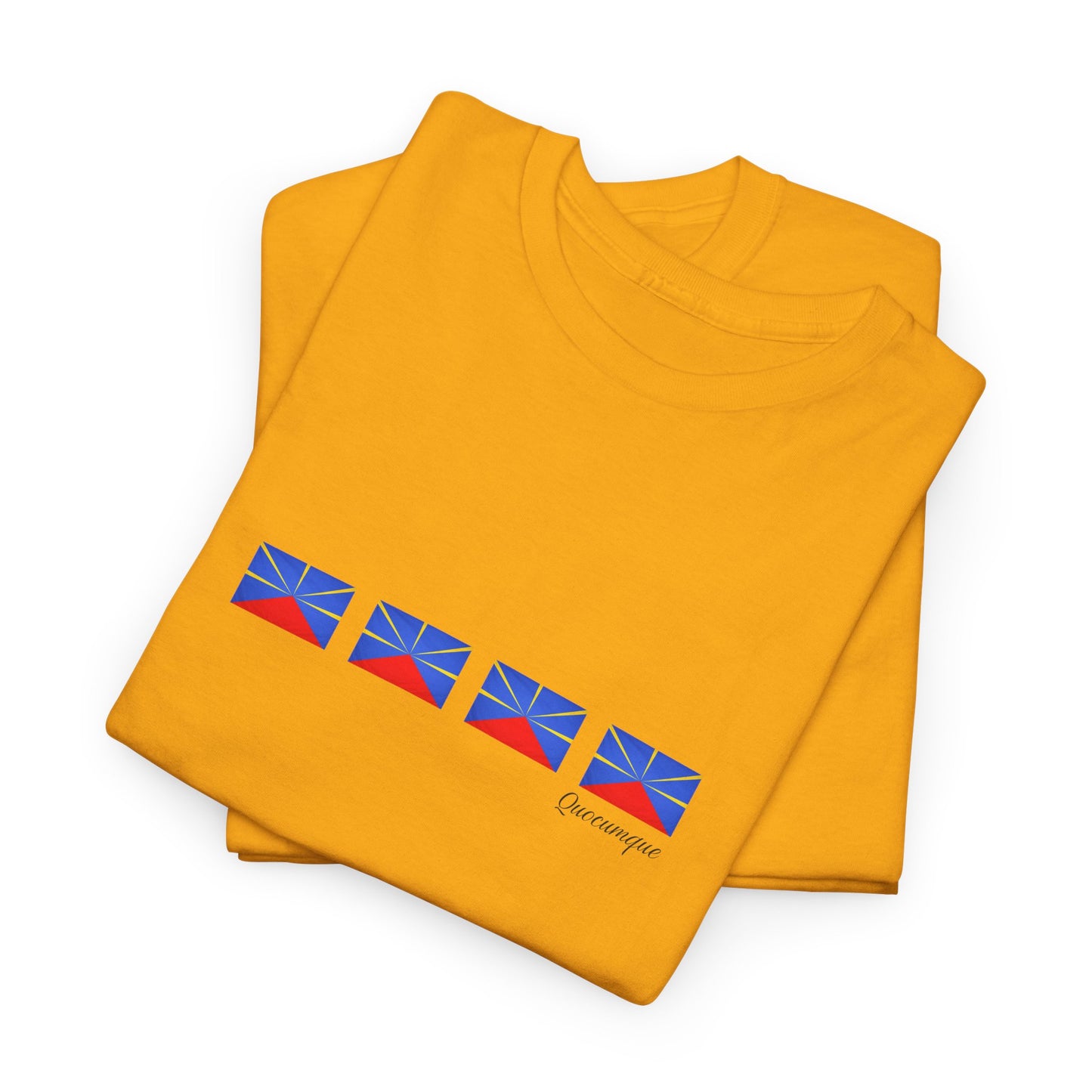 T-shirt "Drapeaux Île de La Réunion", Confort Coton, Sobre, Elégant, Souvenir Unique, Cadeau, Unisexe, Esprit Voyageur