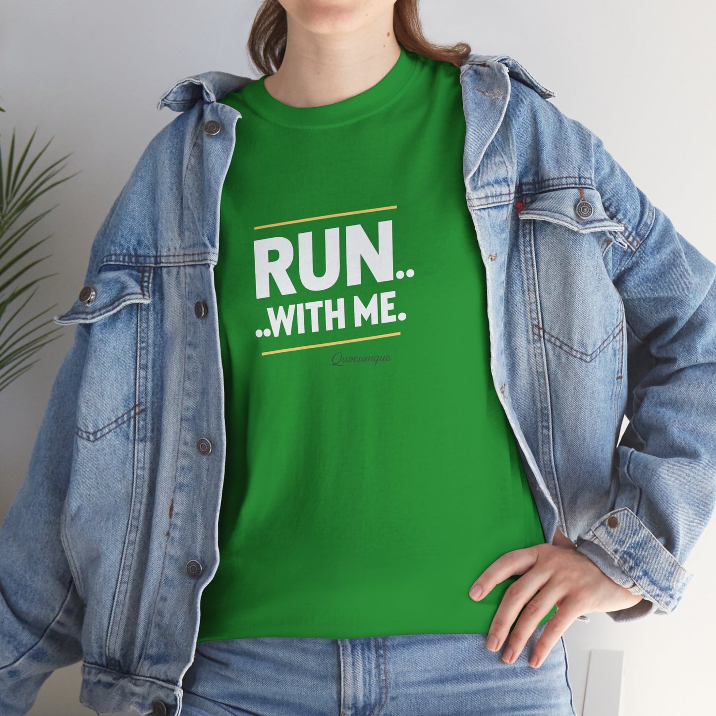 T-shirt Quocumque "RUN With me ", Île de La Réunion", Confort Coton, Sobre, Elégant, Souvenir Unique, Cadeau, Unisexe, Esprit Voyageur