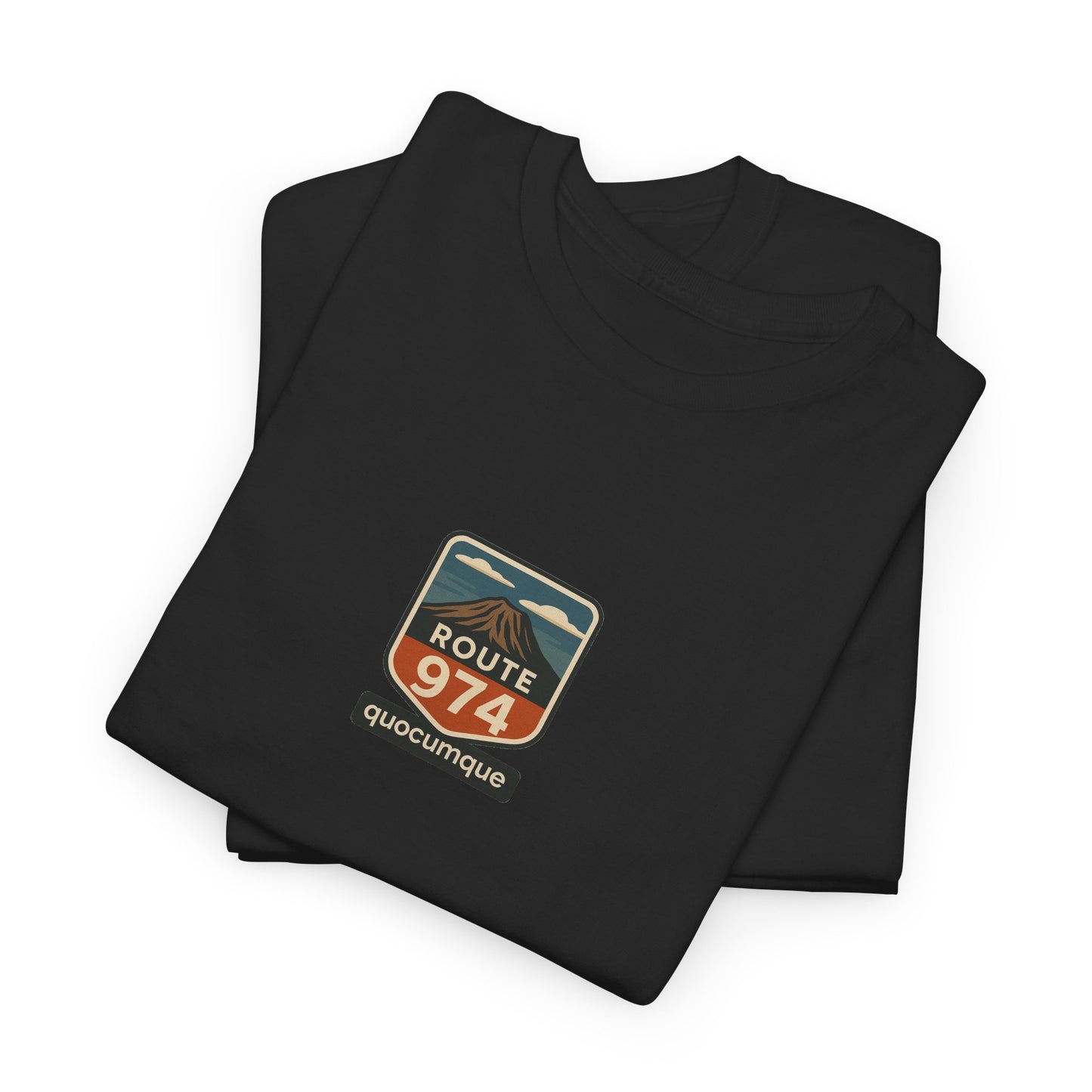 T-shirt "Route 974", Volcan, Exotisme, Destination Île de La Réunion, Confort Coton, Sobre, Elégant, Souvenir Unique, Cadeau, Unisexe, Esprit Voyageur