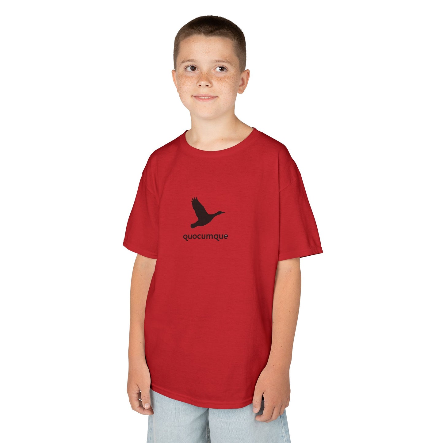 T-shirt Quocumque, Canard,  Douceur Coton, Pour les enfants de 5-6 ans( Taille XS), Pour les 7-8 ans( taille S), Pour les 9-10 ans( taille M), Pour les 11-12 ans( taille L), Pour les 13-14 ans( taille XL)