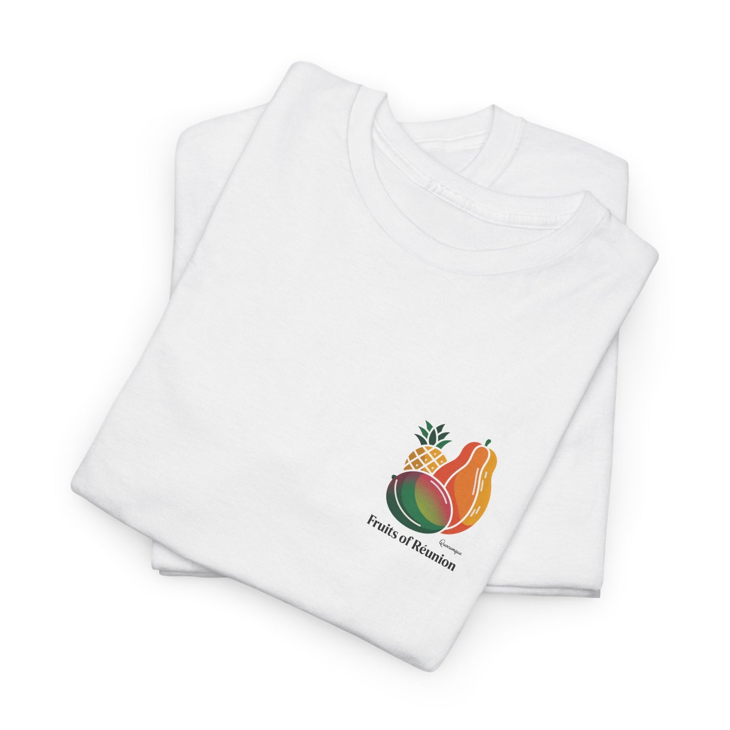T-shirt "Fruits of Réunion", Île de La Réunion, Confort Coton, Sobre, Elégant, Souvenir Unique, Cadeau, Unisexe, Esprit Voyageur