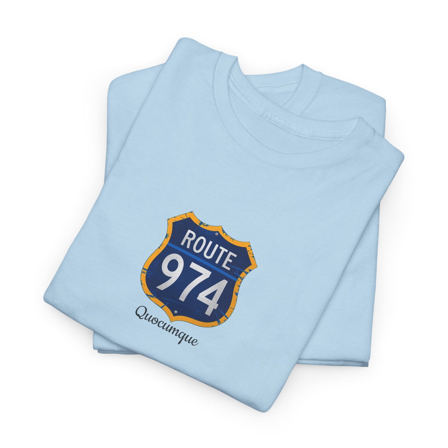 T-shirt "Route 974", Exotisme, Destination Île de La Réunion, Confort Coton, Sobre, Elégant, Souvenir Unique, Cadeau, Unisexe, Esprit Voyageur