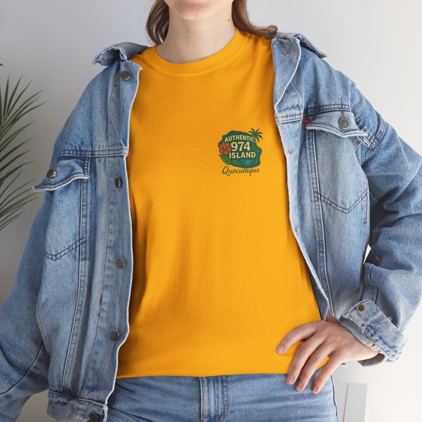 T-shirt "Authentic Island", Exotisme, Destination Île de La Réunion, Confort Coton, Sobre, Elégant, Souvenir Unique, Cadeau, Unisexe, Esprit Voyageur