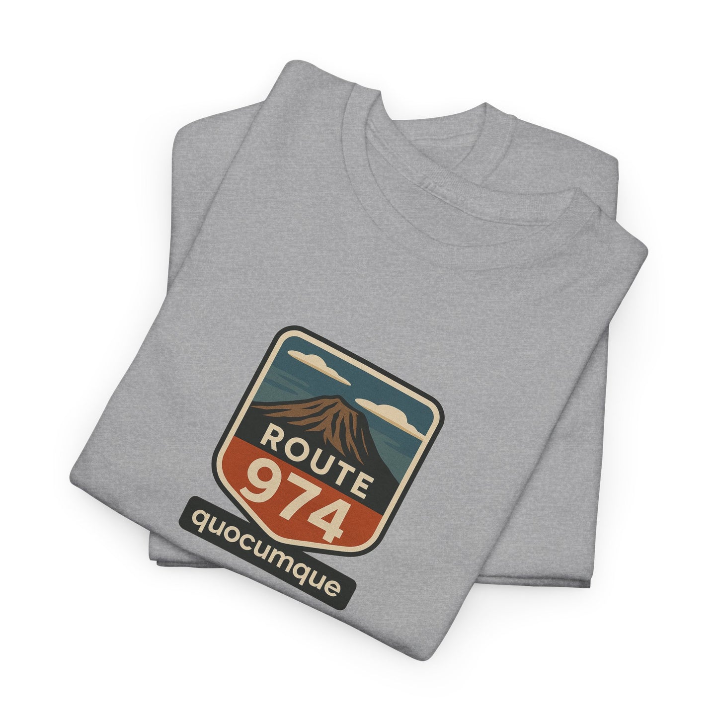 T-shirt "Route 974", Volcan, Exotisme, Destination Île de La Réunion, Confort Coton, Sobre, Elégant, Souvenir Unique, Cadeau, Unisexe, Esprit Voyageur