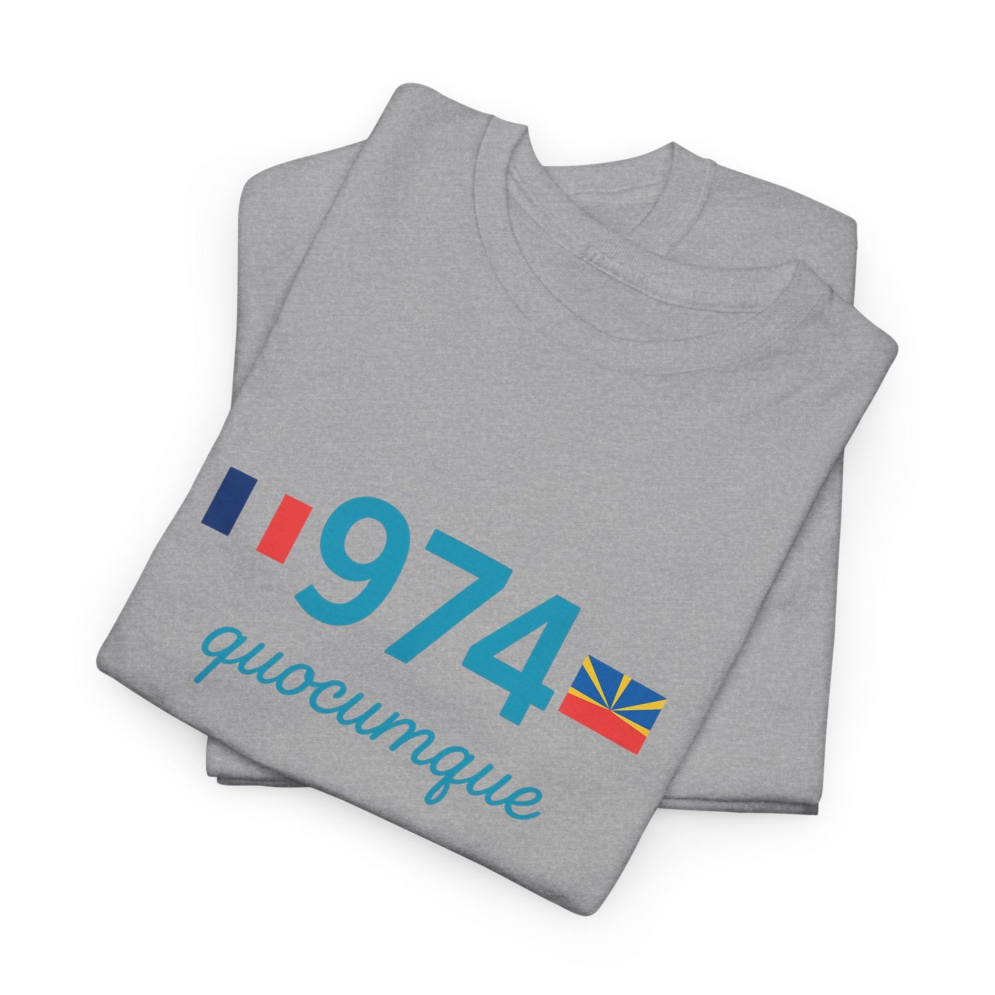 T-shirt "974 Drapeaux", Île de La Réunion, Confort Coton, Sobre, Elégant, Souvenir Unique, Cadeau, Unisexe, Esprit Voyageur