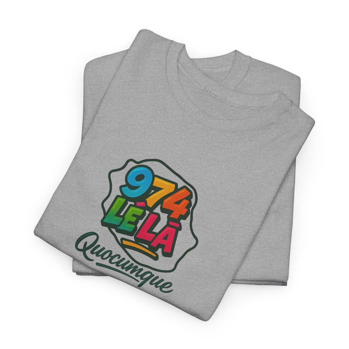 T-shirt Quocumque "974 lé là", Île de La Réunion, Confort Coton, Elégant, Souvenir Unique, Cadeau, Unisexe, Esprit Voyageur, Créole, Bourbon