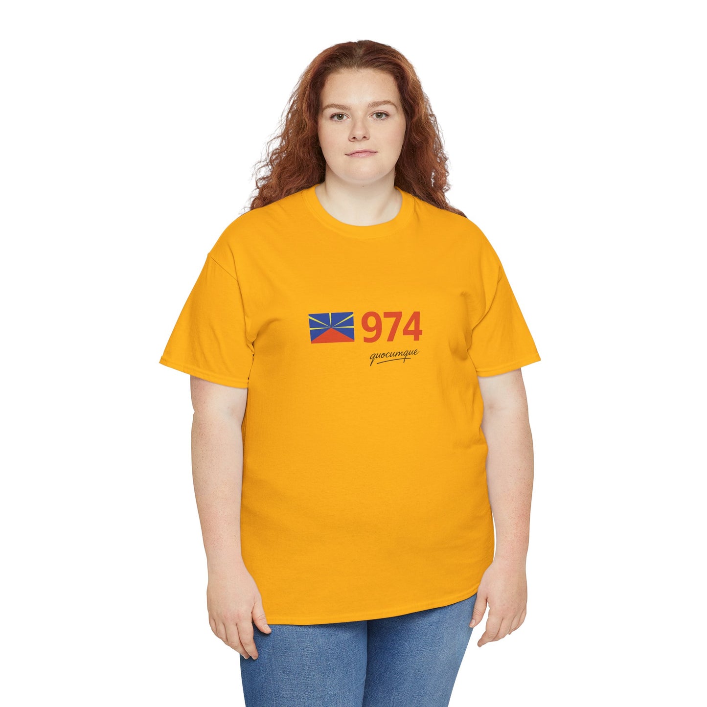 T-shirt "974 Drapeau", Île de La Réunion, Confort Coton, Sobre, Elégant, Souvenir Unique, Cadeau, Unisexe, Esprit Voyageur