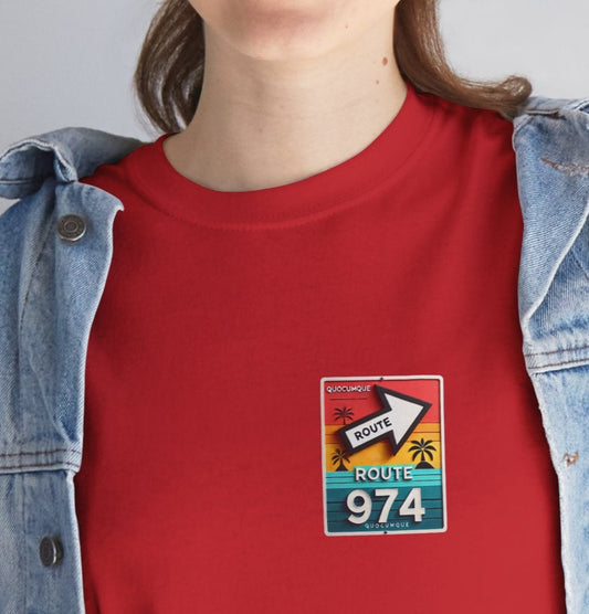 T-shirt "Route 974", Destination île de La Réunion, Confort Coton, Sobre, Elégant, Souvenir Unique, Cadeau, Unisexe, Esprit Voyageur