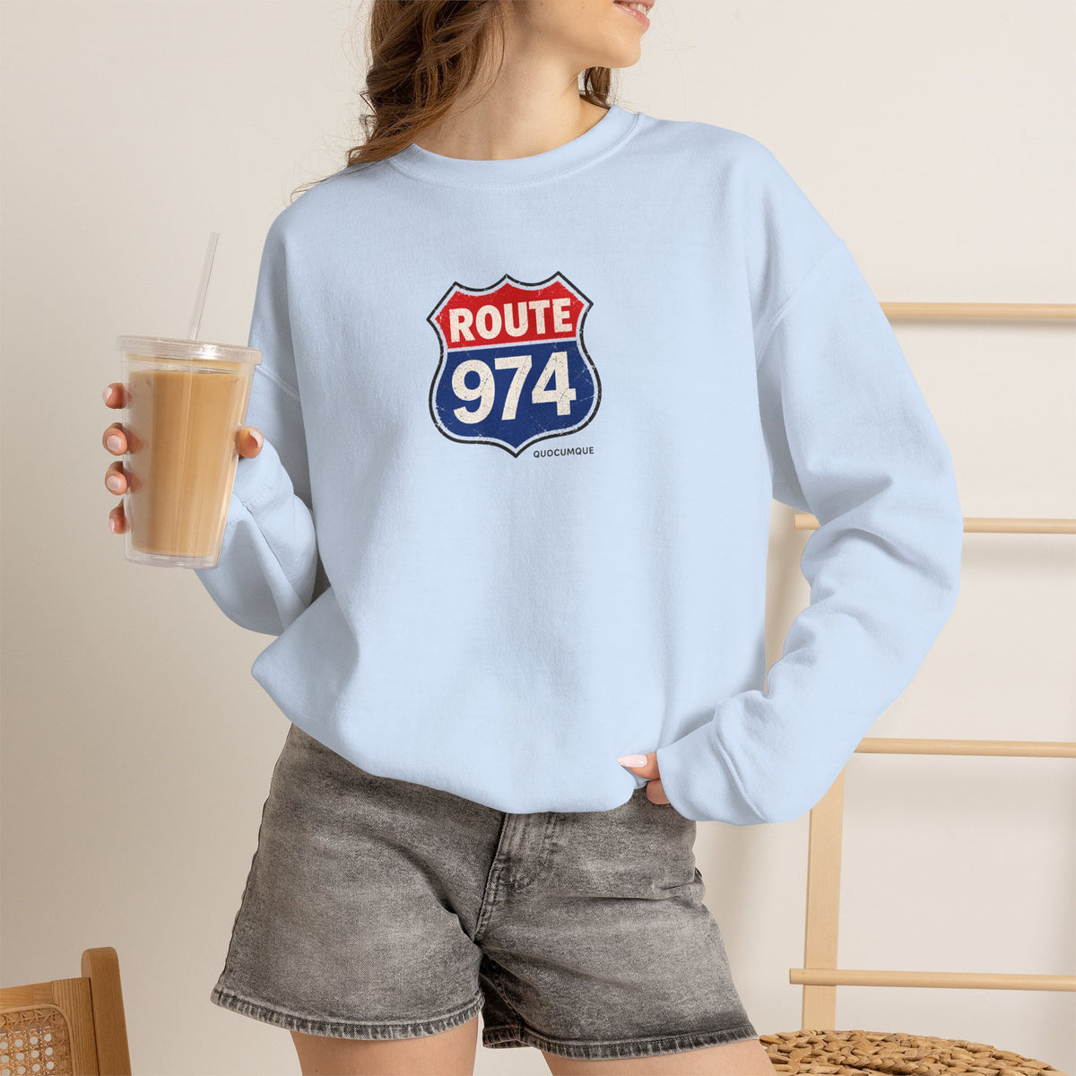 Sweat Quocumque "Route 974", Exotique, Destination Île De La Réunion, Adulte, Homme, Femme, Sportive, Sportif, Décontracté, Drapeau Régional