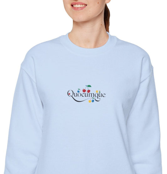 Sweat-Shirt Quocumque " Cerises", Adulte, Unisexe, Homme, Femme, Sportive, Sportif, Décontracté, Élégant, Urbain, Classique, Douceur Fruits