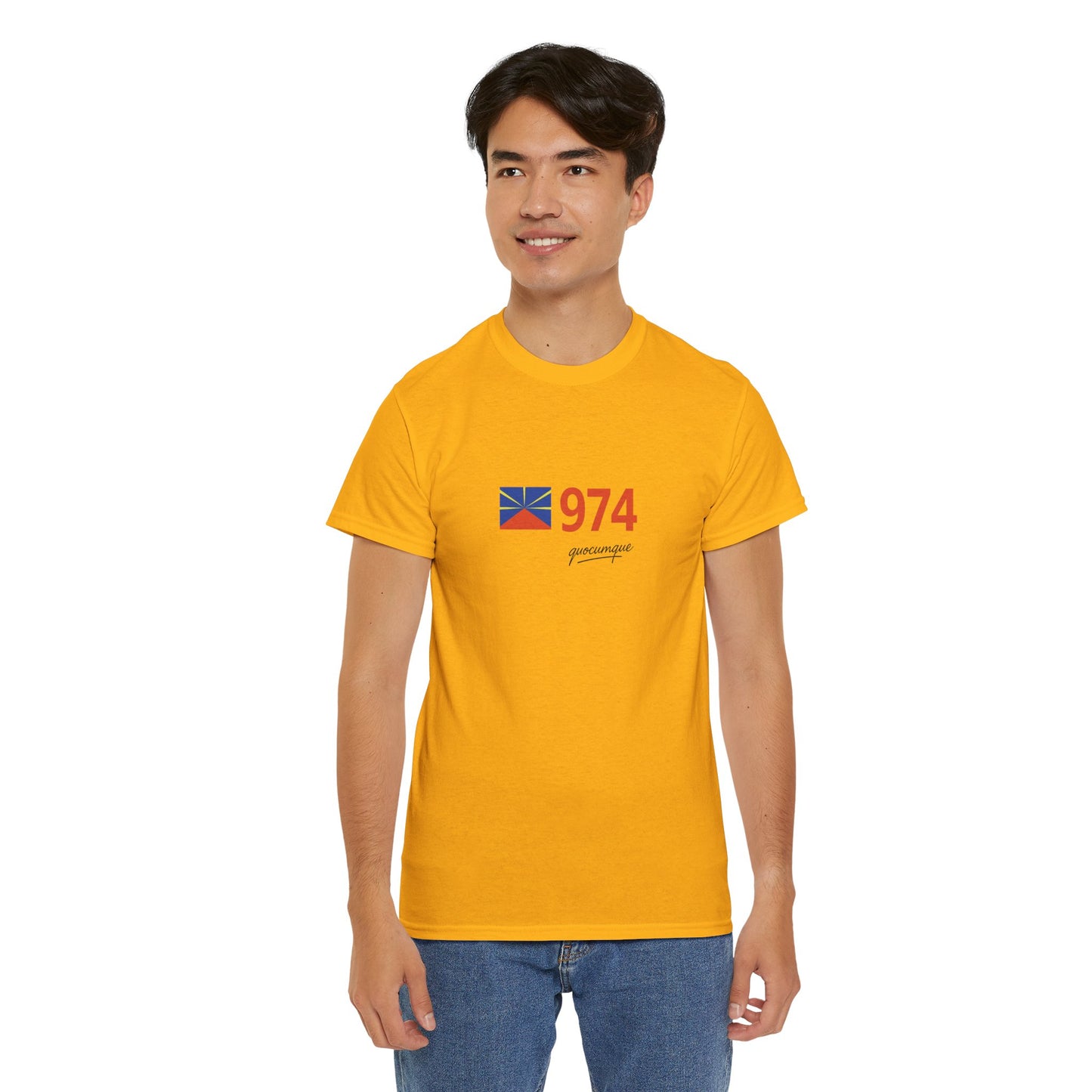 T-shirt "974 Drapeau", Île de La Réunion, Confort Coton, Sobre, Elégant, Souvenir Unique, Cadeau, Unisexe, Esprit Voyageur