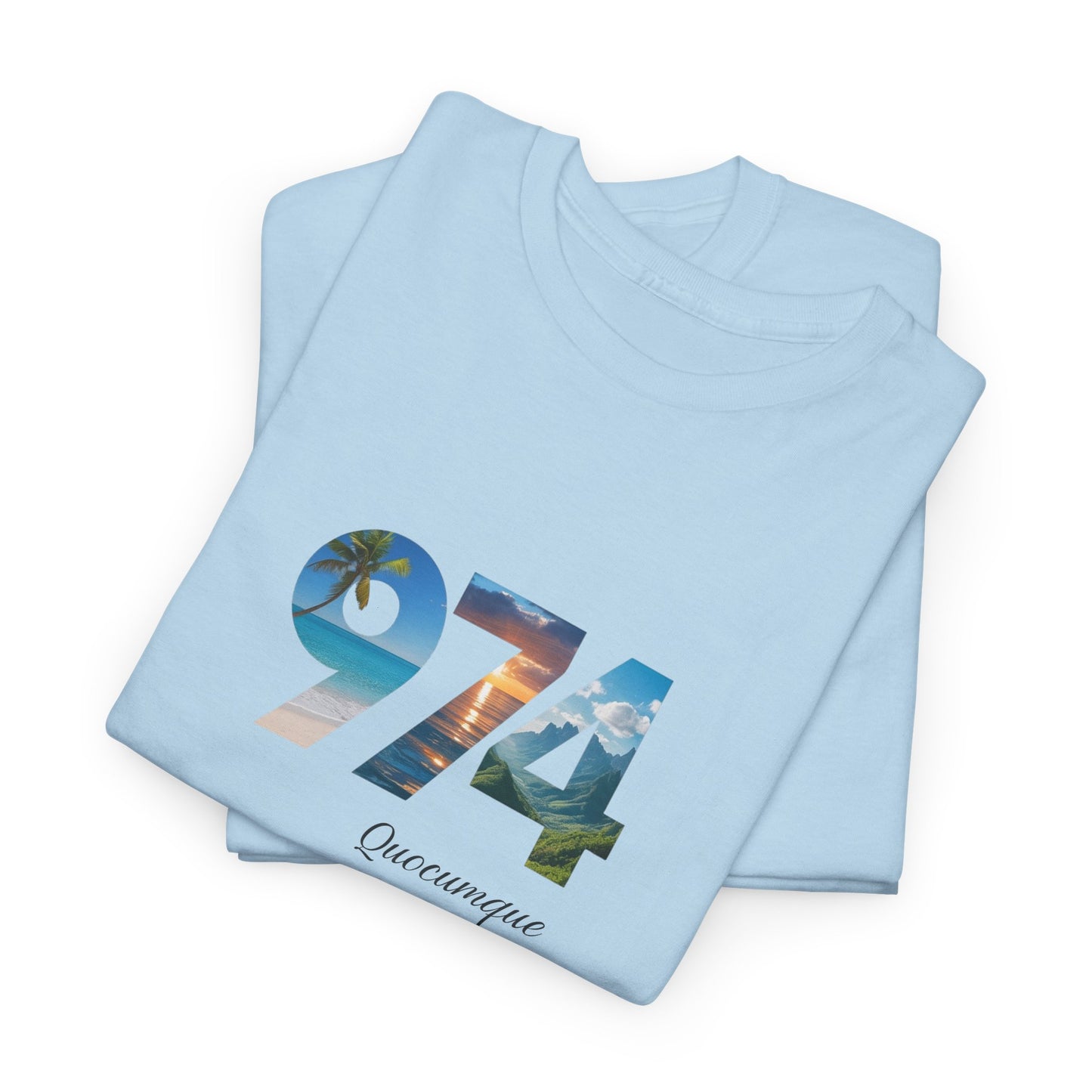 T-shirt "974", Île de La Réunion, Confort Coton, Sobre, Elégant, Souvenir Unique, Cadeau, Unisexe, Esprit Voyageur