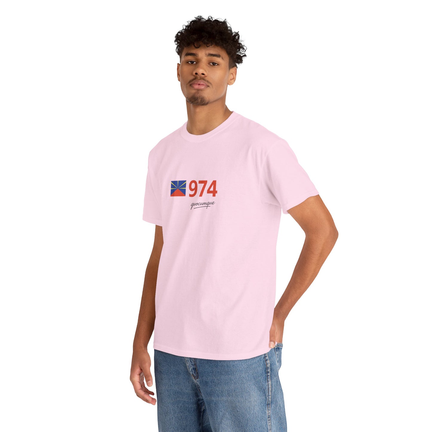 T-shirt "974 Drapeau", Île de La Réunion, Confort Coton, Sobre, Elégant, Souvenir Unique, Cadeau, Unisexe, Esprit Voyageur