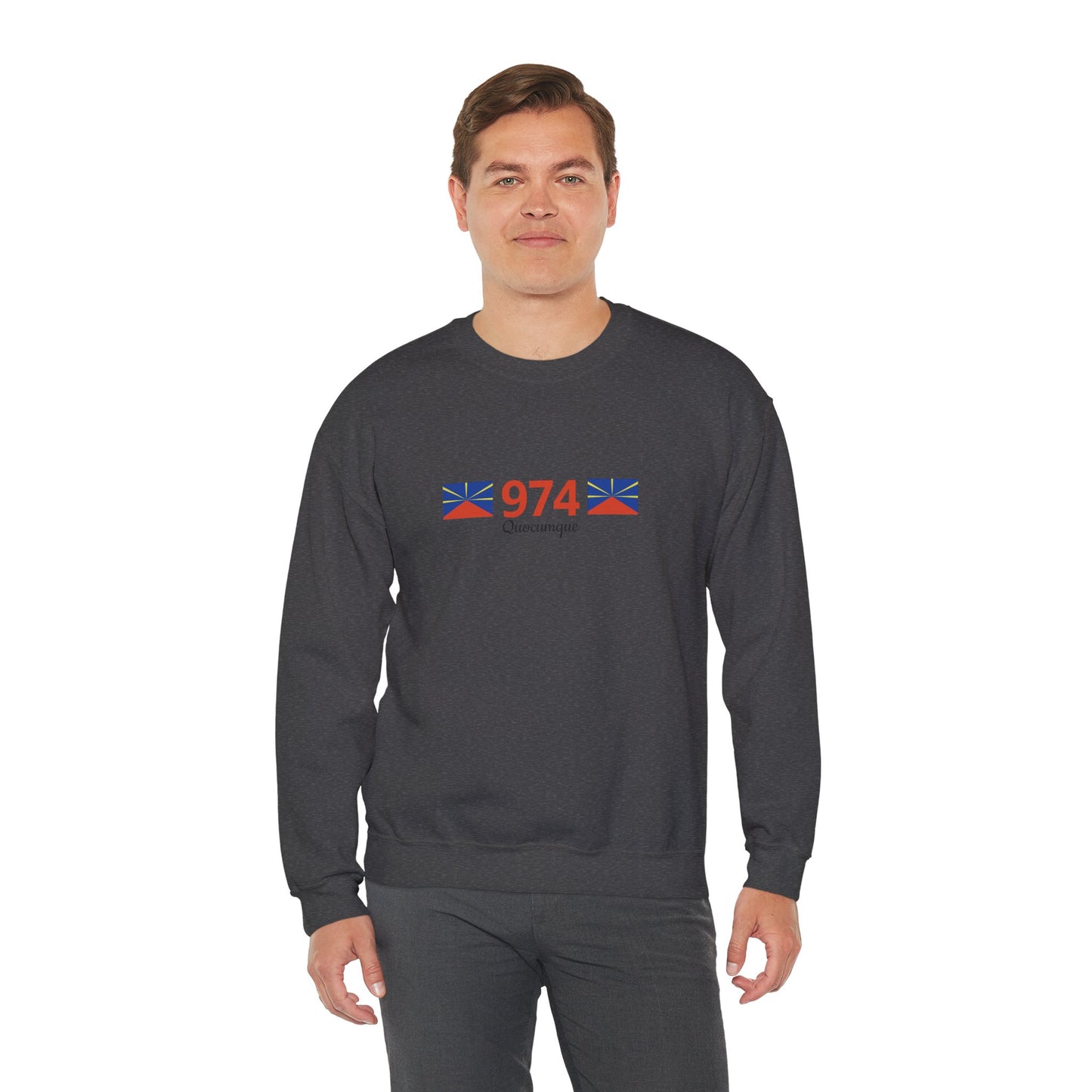 Sweat Quocumque "974", Exotique, Destination Île De La Réunion, Adulte, Homme, Femme, Sportive, Sportif, Décontracté, Drapeau Régional