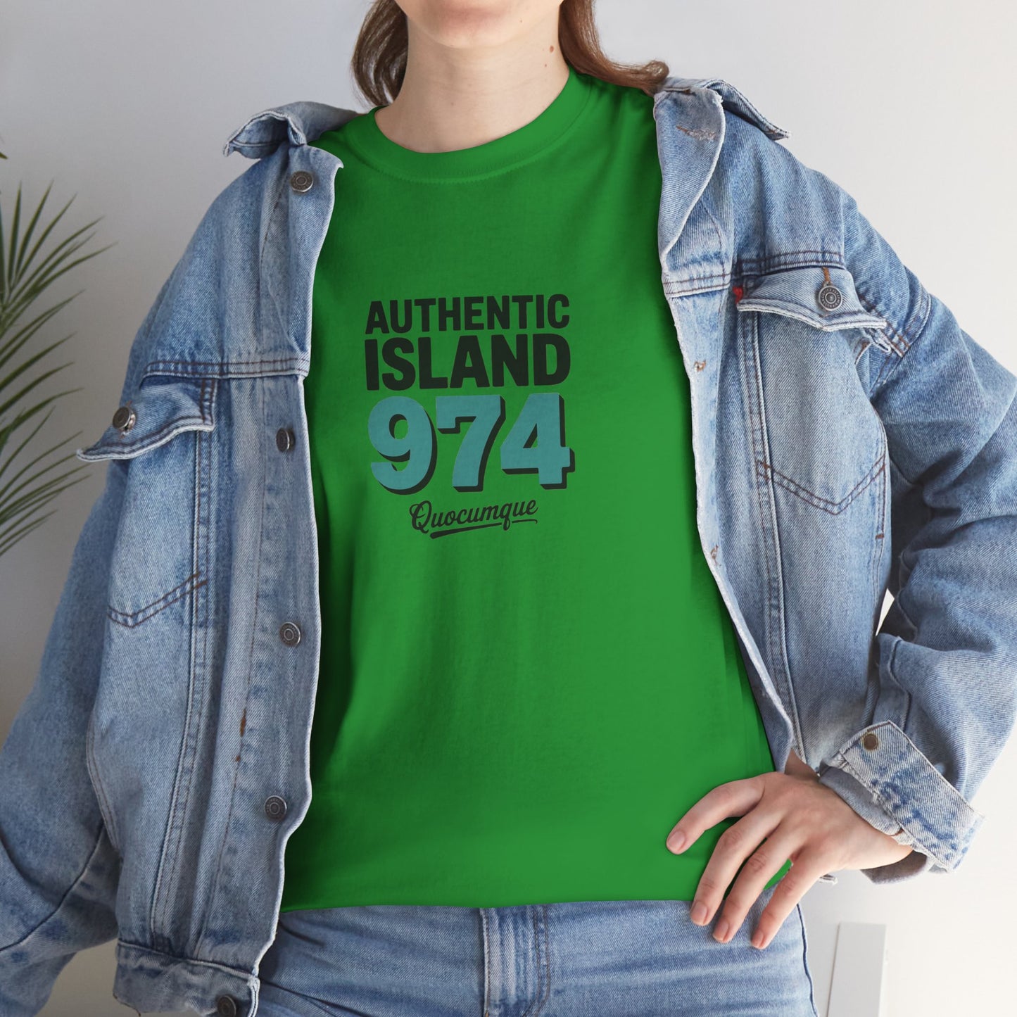 T-shirt " 974 Authentic Island ", Exotisme, Destination Île de La Réunion, Confort Coton, Sobre, Elégant, Souvenir Unique, Cadeau, Unisexe, Esprit Voyageur