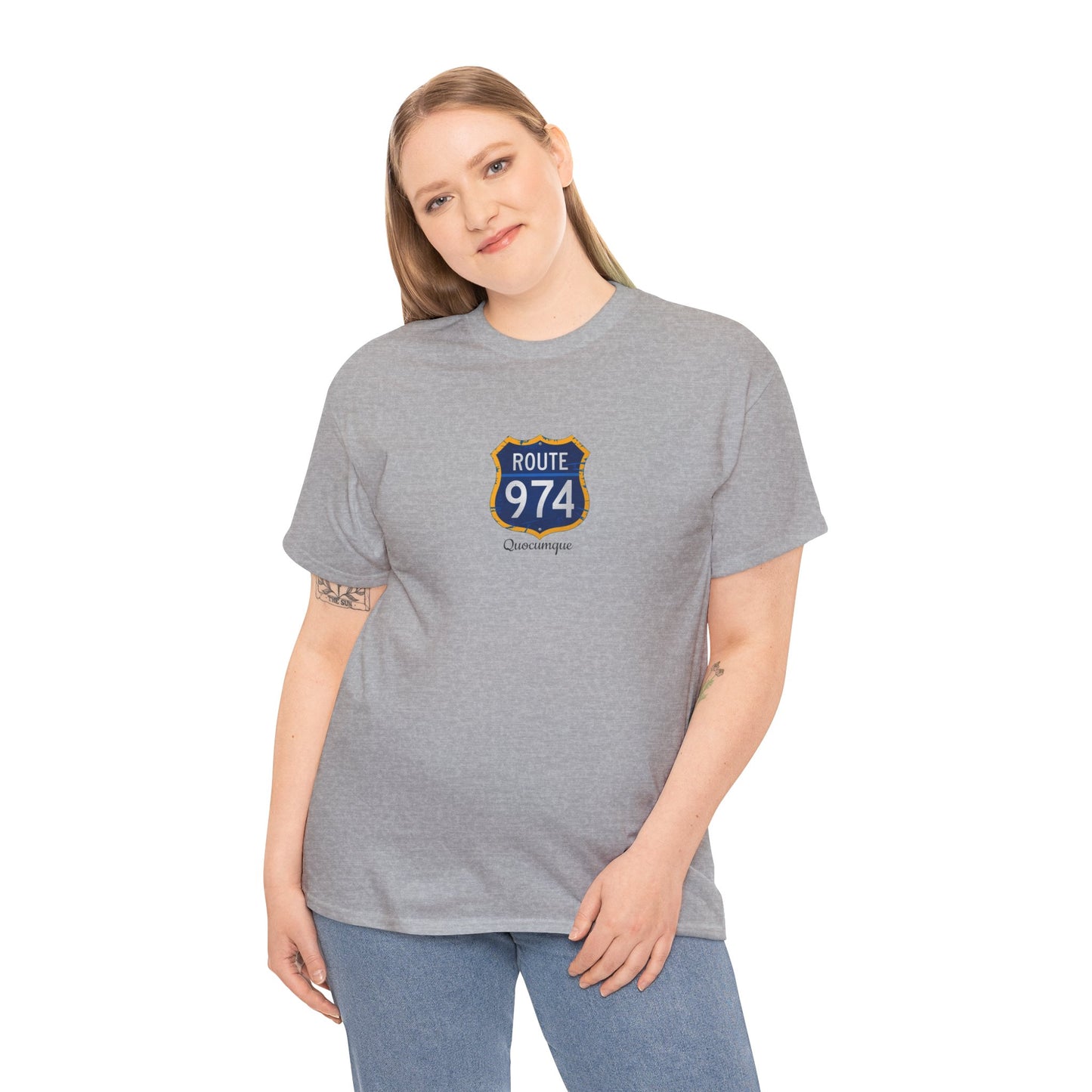 T-shirt "Route 974", Exotisme, Destination Île de La Réunion, Confort Coton, Sobre, Elégant, Souvenir Unique, Cadeau, Unisexe, Esprit Voyageur
