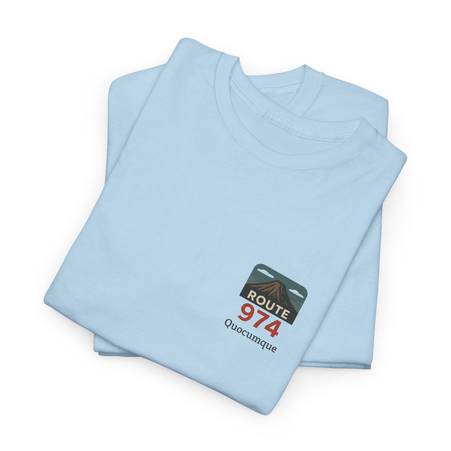 T-shirt "Route 974", Volcan, Exotisme, Destination Île de La Réunion, Confort Coton, Sobre, Elégant, Souvenir Unique, Cadeau, Unisexe, Esprit Voyageur