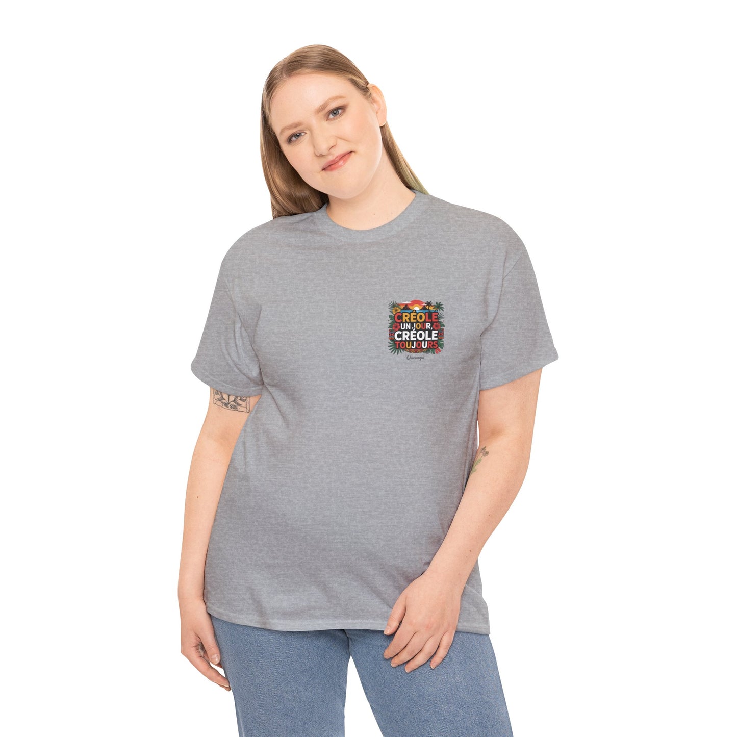 T-shirt Quocumque "Créole" Île de La Réunion", Confort Coton, Sobre, Elégant, Souvenir Unique, Cadeau, Unisexe, Esprit Voyageur