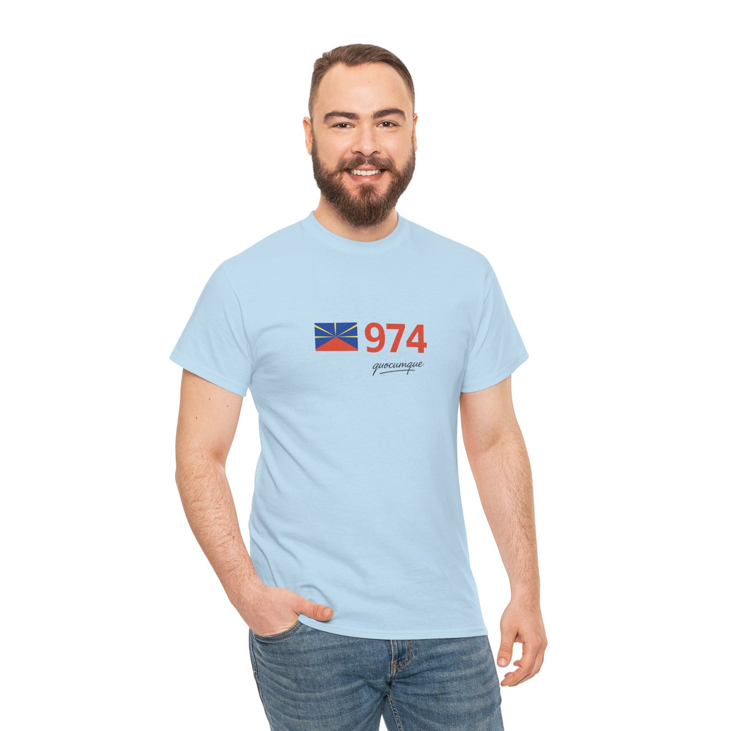 T-shirt "974 Drapeau", Île de La Réunion, Confort Coton, Sobre, Elégant, Souvenir Unique, Cadeau, Unisexe, Esprit Voyageur