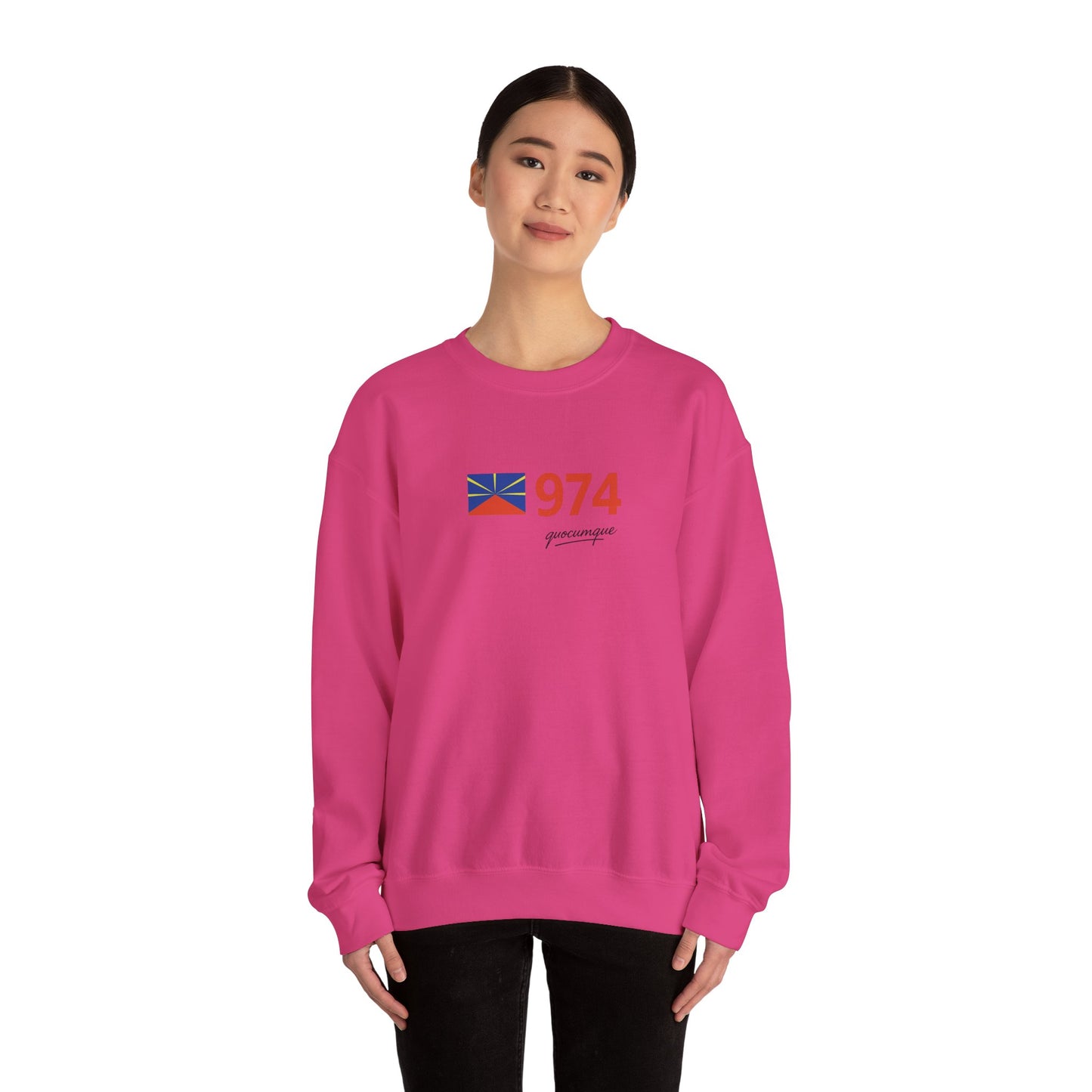 Copy of Sweat Quocumque "974 drapeau", Exotique, Destination Île De La Réunion, Adulte, Homme, Femme, Sportive, Sportif, Décontracté, Drapeau Régional