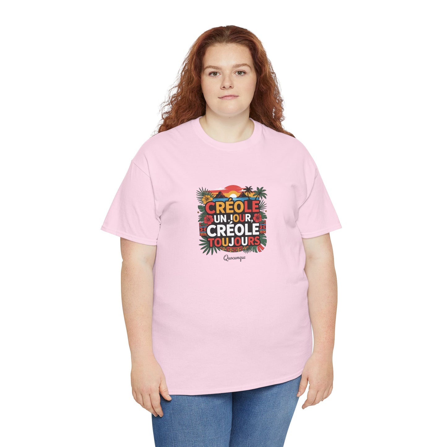 T-shirt Quocumque "Créole" Île de La Réunion", Confort Coton, Sobre, Elégant, Souvenir Unique, Cadeau, Unisexe, Esprit Voyageur